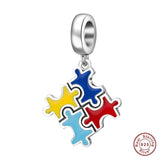 Authentic 925 Sterling Silver Bead Autism Awareness Puzzle Piece Colorful Enamel Pendant Charm fit Pandora Bracelet Jewelry Gift