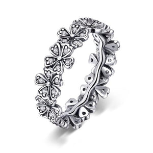 BAMOER 925 Sterling Silver Flowers Finger Rings Dazzling Daisy Meadow Stackable Ring, Clear CZ For Women Wedding Jewelry SCR397