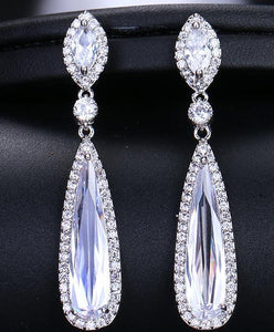 EMMAYA New Luxury Excellent Two Colors Silver Crystal Long Drop High Quality CZ Earrings For Women Wedding Jewelry Gift