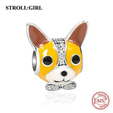 Strollgirl 925 Sterling Silver Beads Loyal Partners French bulldog Doggy Animal Charms fit Women Charm Bracelets Dog DIY Jewelry