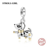 Strollgirl 925 Sterling Silver Beads Loyal Partners French bulldog Doggy Animal Charms fit Women Charm Bracelets Dog DIY Jewelry