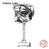 Strollgirl 925 Sterling Silver Beads Loyal Partners French bulldog Doggy Animal Charms fit Women Charm Bracelets Dog DIY Jewelry