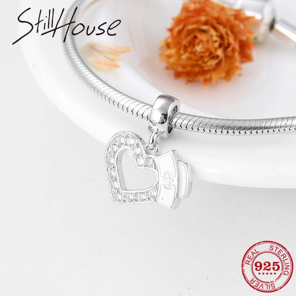 2019 Fashion Love Hearts with Nurse cap 925 Sterling Silver Charms for jewelry making Fit Original Charm Pandora Bracelets