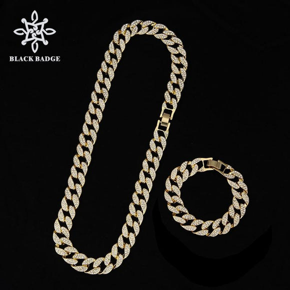 Bling Bling 16mm Miami Cuban Link Chain Necklace Set Ice Out Cuban necklace Men Rhinestone Choker Hip Hop Jewelry Gift