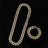 Bling Bling 16mm Miami Cuban Link Chain Necklace Set Ice Out Cuban necklace Men Rhinestone Choker Hip Hop Jewelry Gift