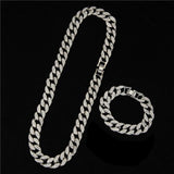 Bling Bling 16mm Miami Cuban Link Chain Necklace Set Ice Out Cuban necklace Men Rhinestone Choker Hip Hop Jewelry Gift