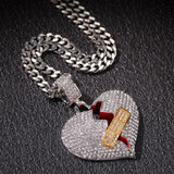 Colorful gem Necklace Pendant for Men Lovers Hip Hop Rapper Broken Heart Crystal Pendants Iced out chain Pop Gems Trendy Jewelry