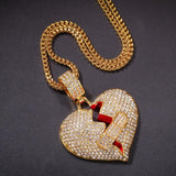 Colorful gem Necklace Pendant for Men Lovers Hip Hop Rapper Broken Heart Crystal Pendants Iced out chain Pop Gems Trendy Jewelry