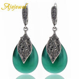 Classic Vintage Green Leaf Earrings Anniversary Party Jewelry For Women With Black Rhinestone