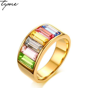 9mm stainless steel gold-color ring for woman jewelry rainbow gold color beautiful ring for woman