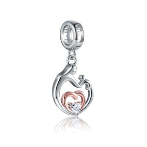 Strollgirl New 925 Sterling Silver Mom and Son Pendant beads heart CZ Charm fit Pandora Bracelet for Women mother's Jewelry Gift