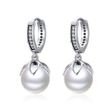 BAMOER Authentic 925 Sterling Silver Blooming Flower Petal Freshwater Pearl Drop Earrings for Women Luxury Silver Jewelry SCE259