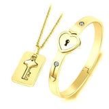 ZG A Set Lover Necklaces Fashion Bangle Pendants Cupid Forever Love Heart Lock Key Couple Bracelet Stainless Steel Jewelry