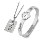 ZG A Set Lover Necklaces Fashion Bangle Pendants Cupid Forever Love Heart Lock Key Couple Bracelet Stainless Steel Jewelry