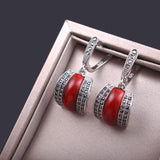 Luxury Geometric Red Black Green Stone Earrings For Women Antique Silver Color Black Rhinestone Drop Earrings Original