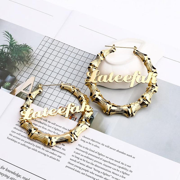 Lateefah 50 70 90mm Hiphop Sexy Bamboo Hoop Earrings Customizable Customize Name Earrings Bamboo Style Custom Earrings Statement