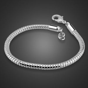 Man sterling silver fashion bracelets 925 pure silver 4 mm 20cm bone snake chain real solid silver bracelets jewelry for men