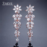 ZAKOL Luxury Gorgeous Marquise Cluster Flower Shape Cubic Zirconia Long Dangle Drop Earrings for Brides Wedding Jewelry FSEP005