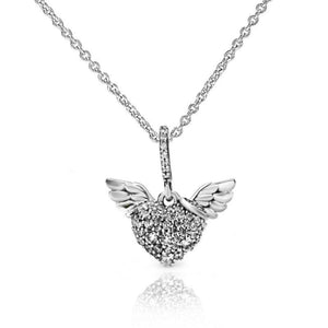 Presale 2019 New 925 Sterling Silver Necklace Pavé Heart & Angel Wings Necklace Simple Chain Fashion  Necklace Jewelry