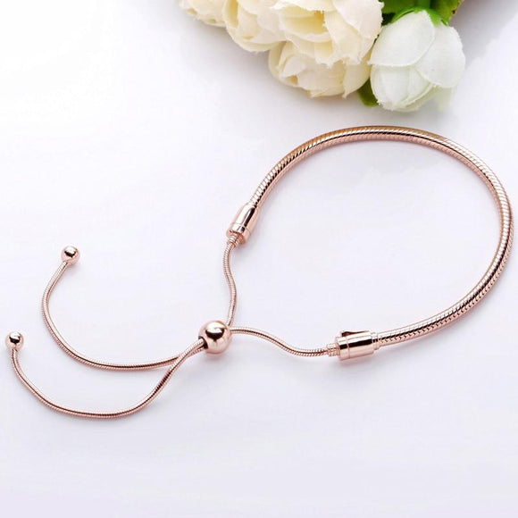 Original Rose Gold Moments Sliding Clasp Adjust Bracelet Bangle Fit Women 925 Sterling Silver Bead Charm Diy Europe Jewelry