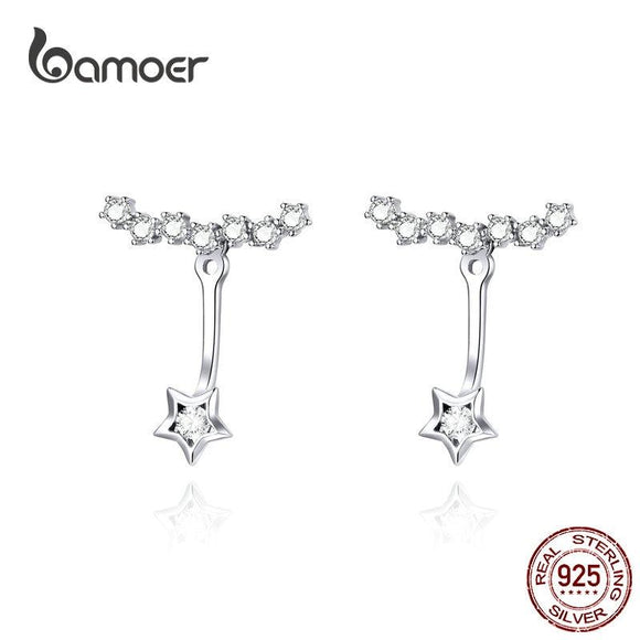 BAMOER Dazzling Star Ear Jackets 925 Sterling Silver Clear CZ Tiny Earrings for Women Health Fine Jewelry Gifts for Girl BSE175