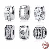 Authentic 925 Sterling Silver 9 Styles Clip Stopper Spacer Beads Charms Fit PAN Charm Bracelet & Bangles DIY Fine Jewelry