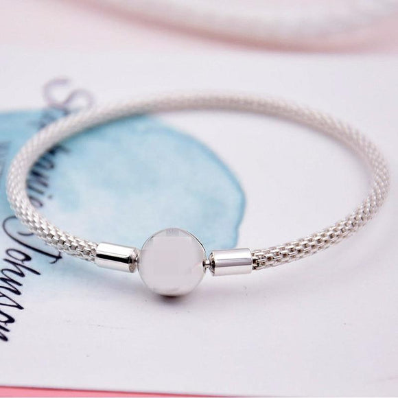 Original Snake Chain Basic Ball Clasp Mesh Bracelet Bangle Fit Women 925 Sterling Silver Bangle Bead Charm DIY Europe Jewelry