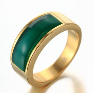 Finger Ring Gold Green Stone Stainless Steel Jewelry Glass Factory Price Fashion Men or Women