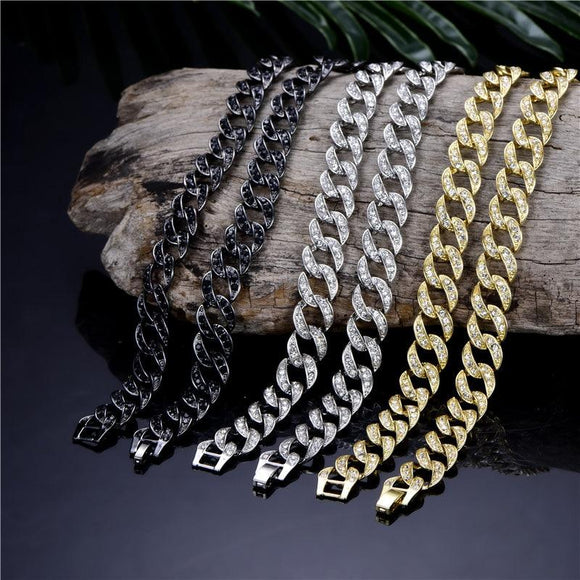 13 MM Iced Out Rhinestone Cuban Chain Necklace For Men Gold Silver Hip Hop Paved CZ Rapper Necklace Jewelry accessories gift