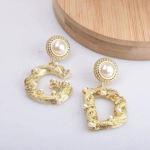 Exquisite embossed lettering design retro pearl 925 silver stud earrings for women