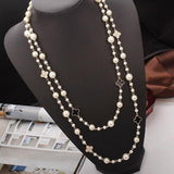 Korean ladies big design long women's necklace fashion multilayer flower pearl luxury classic female sweater chain accessories