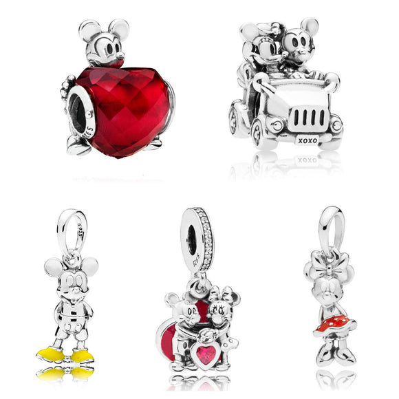 Authentic S925 Sterling Silver Disney Cartoon Cute Mickey Minnie Romantic Love Charm Bead Fit Original Europe Dangle Bracelet