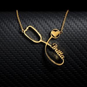 Custom Stethoscope Name Necklace Stainless Steel Gold Chain Choker Nurse's Customized Charm Necklace For Women Men Bff Jewelry