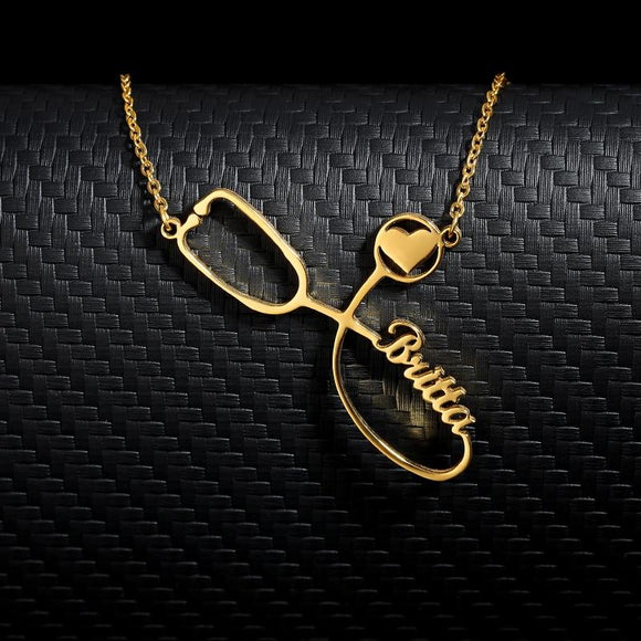 Custom Stethoscope Name Necklace Stainless Steel Gold Chain Choker Nurse's Customized Charm Necklace For Women Men Bff Jewelry