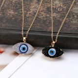 Blue Evil Eye Druzy Stone Pendant Necklace Resin Quartz Crystal Fashion Jewelry For Women