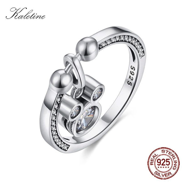 Kaletine Cute Mickey Ring 925 Silver Sterling Rings For Women Mouse Pendant Charm CZ Fashion Jewelry 2019