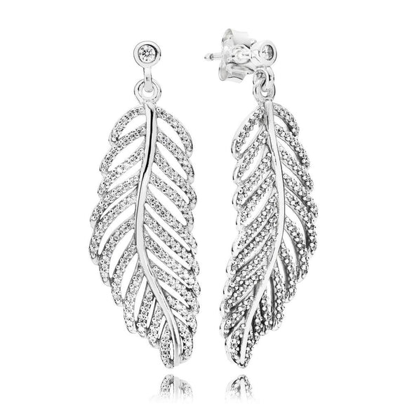 2019 New Classic 925 Sterling Silver Light As A Feather Drop Earrings Clear CZ For Women Luxury Feather Earrings Jewelry gift