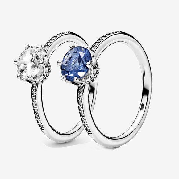 2019 New Real 925 Sterling Silver Blue Clear Sparkling Crown Ring For Women selling daily-wear Luxury Love Ring Charm Jewelry