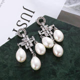 XIUMEIYIZU Clasical Pearl Drop Earring Elegant Shinning Pearl Pendant Paved Cubic Zirconia Earrings for Women Wedding Banquet