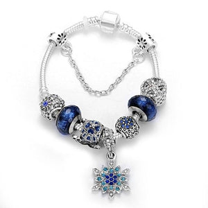 2020 Fit Pandoras Snowflake pendant blue star handmade bracelet beads jewelry charm 925 sterling silver bracelet for women gifts