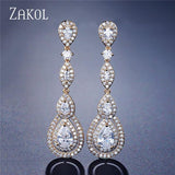 ZAKOL Luxury Water Drop Pear Cubic Zircon Long Dangles Elegant Earrings for Women Bridal Wedding Jewelry Dress FSEP2114