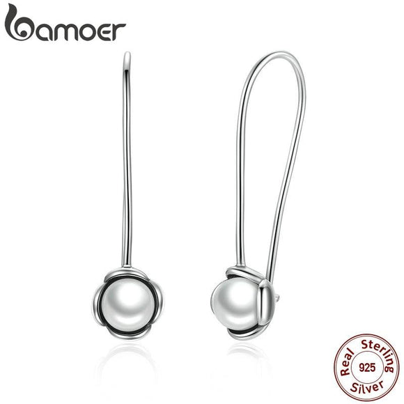 BAMOER New arrival Summer Collection 925 Sterling Silver with Pearl for Women High Quality Drop Earrings Jewelry PAS469