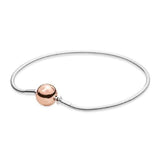 Rose Gold Ball Clasp ESSENCE COLLECTION Beaded Bracelet Bangle Fit Europe Snake Chain Bracelet 925 Sterling Silver Bead Charm