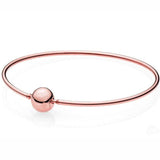 Rose Gold Ball Clasp ESSENCE COLLECTION Beaded Bracelet Bangle Fit Europe Snake Chain Bracelet 925 Sterling Silver Bead Charm