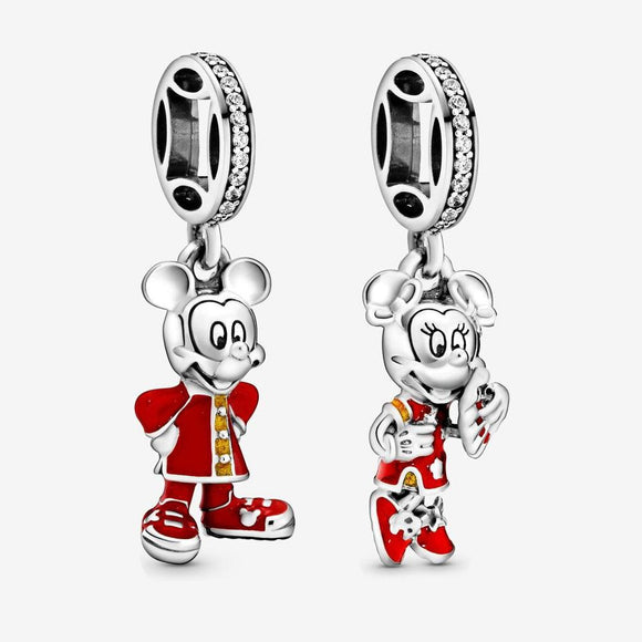 Real 925 sterling silver 2020 New style Mickey Minnie Dangle Charm New Year Fit pandora bracelet Fine pendant DIY jewelry