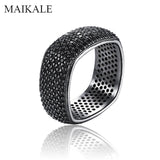 MAIKALE Luxury Square Gun Black Color Rings Paved AAA Cubic Zirconia Finger Ring Wedding Band Rings for Women Party Jewelry Gift