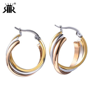 Personalized & Creative Europe And America Fashion Charm Women's Ear Ring Stainless Steel Three-Color Earrings Simple Jewelry Ti