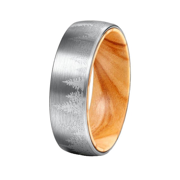 Men's Ring Forest Landscape Ring Wooden Men's Tungsten Ring Fashion Trend Jewelry