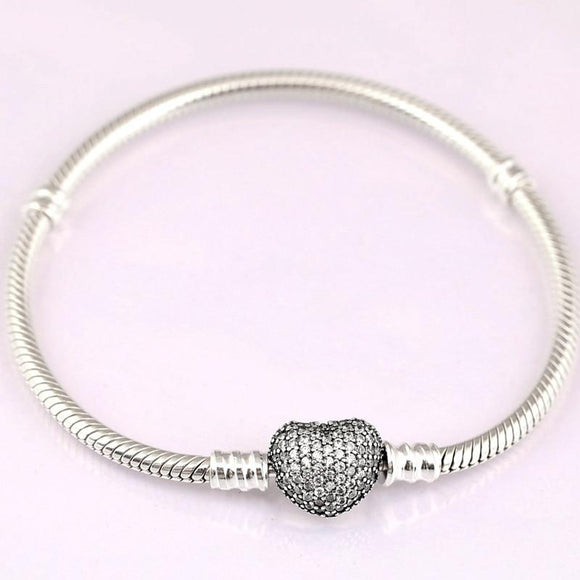 Original Moments Pave Heart Clasp With Crystal Bracelet Bangle Fit 925 Sterling Silver Bead Charm Bracelet DIY Europe Jewelry