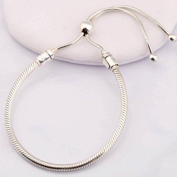 Original Moments Sliding Clasp Adjust Bracelet Bangle Fit 925 Sterling Silver Bead Charm Bracelet Diy Europe Jewelry